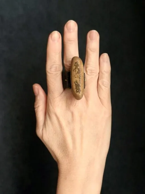 Striped Riverstone & Black Spin Ring - Size 7.5