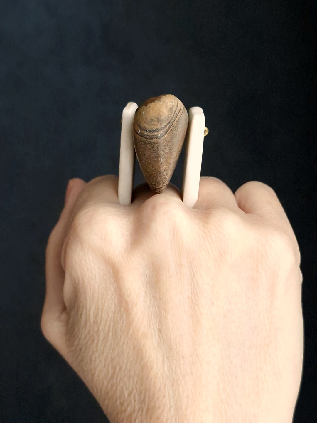 Striped Riverstone & Vegan Ivory Spin Ring - Size 8.5 - Image 4