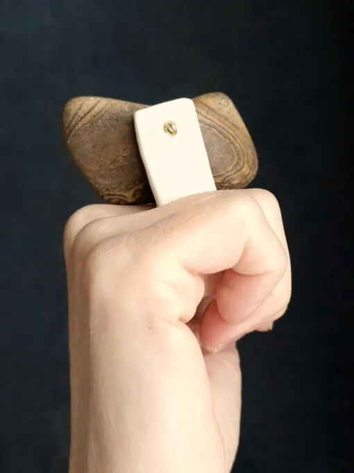 Striped Riverstone & Vegan Ivory Spin Ring - Size 8.5