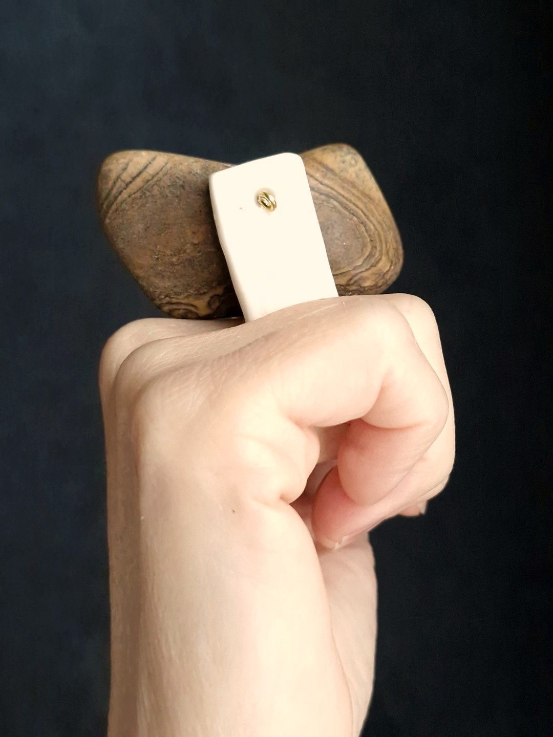 Striped Riverstone & Vegan Ivory Spin Ring - Size 8.5