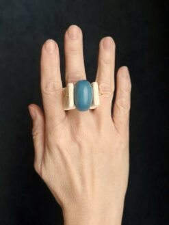 Alternative view of Light Blue Resin Bead & Vegan Ivory Spin Ring - Size 8.5