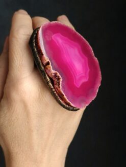 Pink Sliced Agate Ring - Size 8