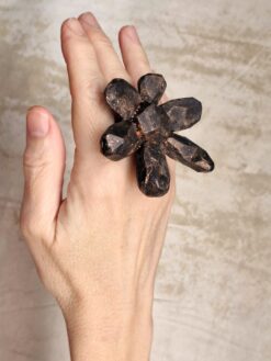 Alternative view of Black with Gold Sheen Flower Ring - Size 7
