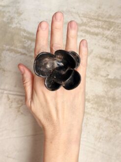 Black with Gold Sheen Flower Ring - Size 8