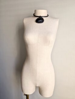 Alternative view of Black Collar Necklace with Black Obsidian Pendant - Adjustable Size