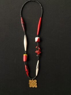 Black, Red, White & Nickle Free Gold Plated Pendant Necklace