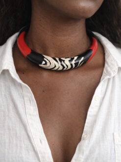 Vegan Ivory, Black & Red Collar Necklace - Size Large