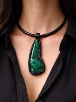 Black Collar Necklace with Mala Colla Pendant - Adjustable Size