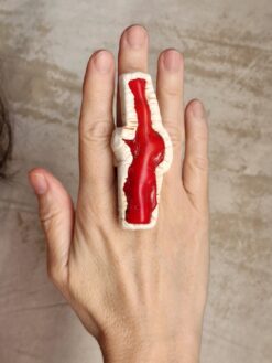 Vegan Ivory & Red Sculptured Ring - Size 8