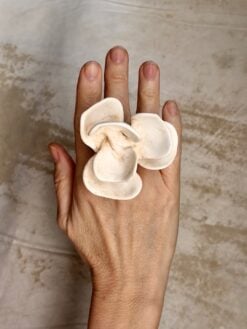 Vegan Ivory & Black Flower Ring - Size 7