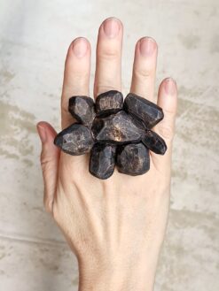 Black with Gold Sheen Flower Ring - Size 7