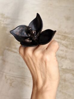 Alternative view of Black with Gold Sheen Flower Ring - Size 8
