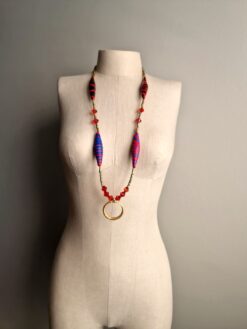 Alternative view of Red, Blue & Nickle Free Gold Plated Pendant Necklace
