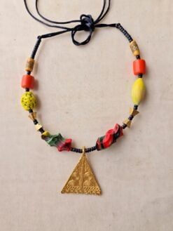 Green, Red, Yellow & Orange with Nickle-Free Gold Plated Pendant Necklace (Adjustable Length)