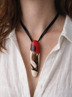 Vegan Ivory & Red Pendant Necklace (Adjustable Length)