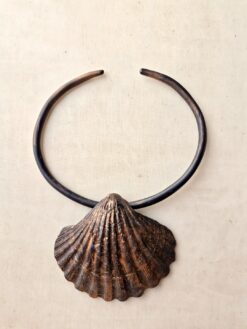 Alternative view of Black with Gold Sheen Collar Necklace with Faux Shell - Adjustable Size