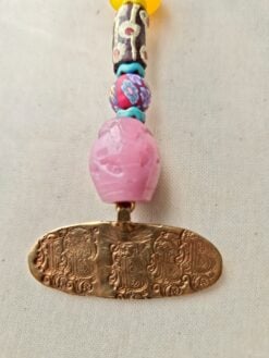 Alternative view of Black Collar Necklace with Multicolored Bead Pendant - Adjustable Size