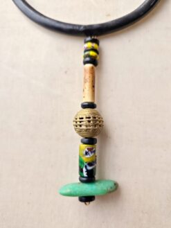 Alternative view of Black Collar Necklace with Black & Yellow Bead Pendant - Adjustable Size