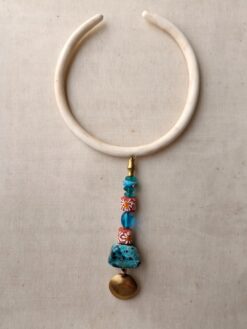 Alternative view of Vegan Ivory Collar Necklace with Blue & Pink Bead Pendant - Adjustable Size
