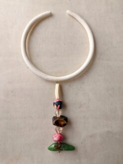 Alternative view of Vegan Ivory Collar Necklace with Pink & Green Bead Pendant - Adjustable Size