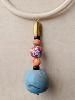 Alternative view of Vegan Ivory Collar Necklace with Multicolored Bead Pendant - Adjustable Size