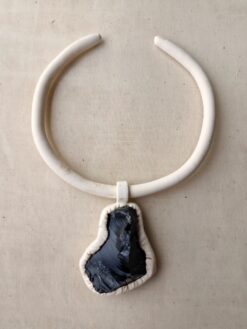 Alternative view of Vegan Ivory Collar Necklace with Black Obsidian Pendant - Adjustable Size