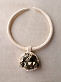 Alternative view of Vegan Ivory Collar Necklace with Pyrite Stone Pendant - Adjustable Size