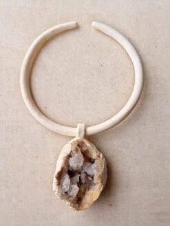 Alternative view of Vegan Ivory Collar Necklace with Quartz Geode Pendant - Adjustable Size