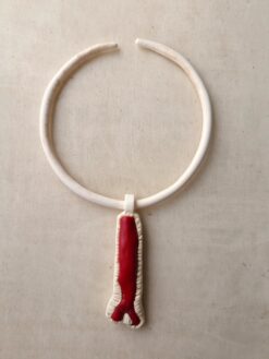 Alternative view of Vegan Ivory Collar Necklace with Red & Vegan Ivory Pendant - Adjustable Size