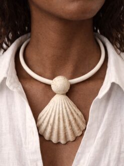 Vegan Ivory Collar Necklace with Faux Shell - Adjustable Size