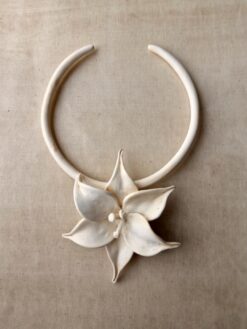 Alternative view of Vegan Ivory Collar Necklace with Flower Pendant - Adjustable Size