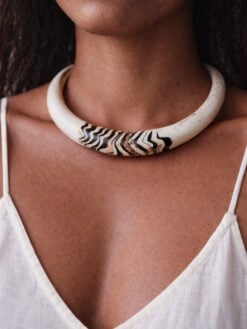 Vegan Ivory & Black Collar Necklace - Size Large