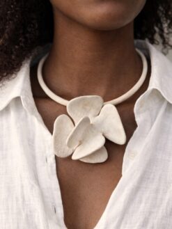 Vegan Ivory Collar Necklace with Flower Pendant - Adjustable Size