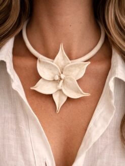 Vegan Ivory Collar Necklace with Flower Pendant - Adjustable Size