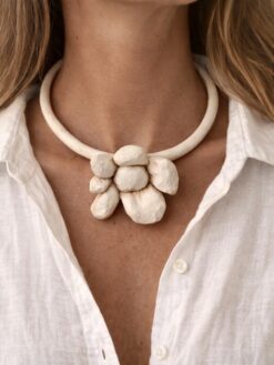 Vegan Ivory Collar Necklace with Flower Pendant - Adjustable Size