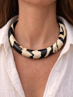 Black & Vegan Ivory Collar Necklace - Size Small