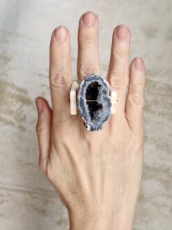 Agate Geode Vegan Ivory Spin Ring - Size 8