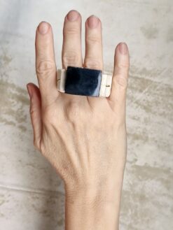 Alternative view of Black Wooden Bead Vegan Ivory Double-Finger Spin Ring - Size 8