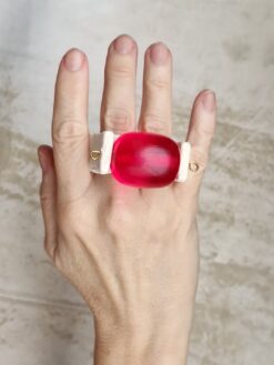 Alternative view of Pink Bead Vegan Ivory Double-Finger Spin Ring - Size 8