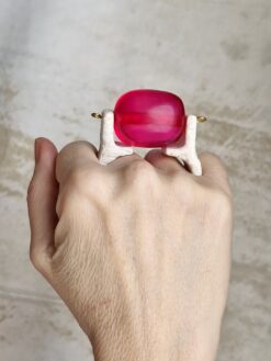 Pink Bead Vegan Ivory Double-Finger Spin Ring - Size 8