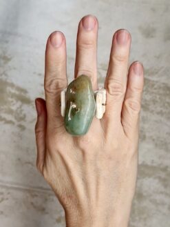 Green Aventurine Vegan Ivory Spin Ring - Size 8