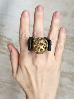 Brass Ball Black Spin Ring - Size 8.5