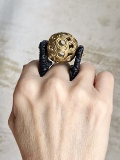 Alternative view of Brass Ball Black Spin Ring - Size 8.5