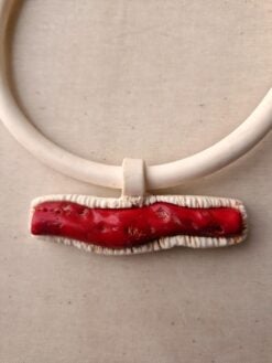 Alternative view of Vegan Ivory Collar Necklace with Red & Vegan Ivory Pendant - Adjustable Size