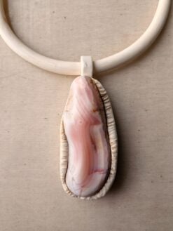 Alternative view of Vegan Ivory Collar Necklace with Apricot Agate Pendant - Adjustable Size