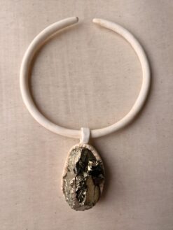 Alternative view of Vegan Ivory Collar Necklace with Pyrite Stone Pendant - Adjustable Size