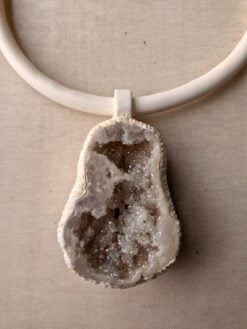 Alternative view of Vegan Ivory Collar Necklace with Quartz Geode Pendant - Adjustable Size
