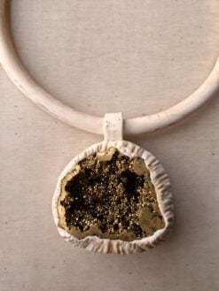 Alternative view of Vegan Ivory Collar Necklace with Gold Aura Quartz Geode Pendant - Adjustable Size