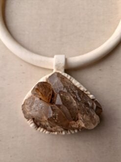 Alternative view of Vegan Ivory Collar Necklace with Orange River Crystal Pendant - Adjustable Size