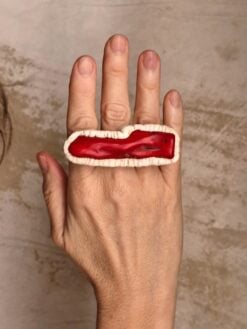 Red & Vegan Ivory Ring - Size 7.5